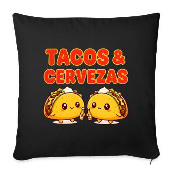 Tacos et Cervezas mignons, bouffe mexicain joyeux - Housse de coussin décorative 45 x 45 cm - noir - Devant