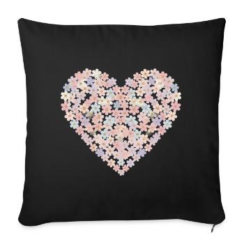 Pastel Flowers Heart Motif - Sofa pillowcase 17,3'' x 17,3'' (45 x 45 cm) - black - Front