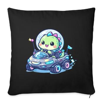 Kawaii Dino in the Space Rover - Sofa pillowcase 17,3'' x 17,3'' (45 x 45 cm) - black - Front