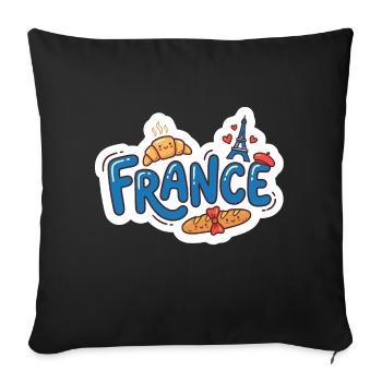 Sticker France Kawaii Croissant Paris - Housse de coussin décorative 45 x 45 cm - noir - Devant