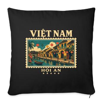 Vietnam und Hội An Vintage_Reisemarke - Sofakissenbezug 45 x 45 cm - Schwarz - Vorne