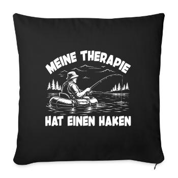 Angler Spruch - Angeln ist meine Therapie - Sofakissenbezug 45 x 45 cm - Schwarz - Vorne