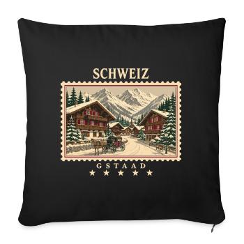 Schweiz Gstaad Vintage Reisemarke - Sofakissenbezug 45 x 45 cm - Schwarz - Vorne