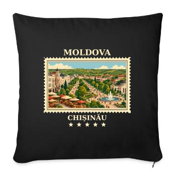 Moldau Chișinău Vintage Reisemarke - Sofakissenbezug 45 x 45 cm - Schwarz - Vorne