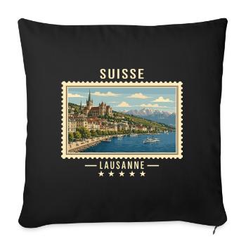 Schweiz Lausanne Vintage Reisemarke - Sofakissenbezug 45 x 45 cm - Schwarz - Vorne