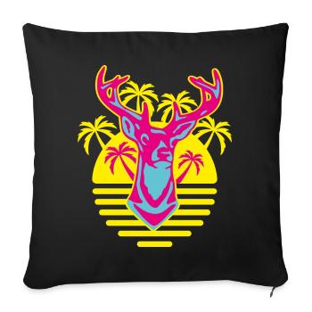 262 Cerf soleil palmiers - Housse de coussin décorative 45 x 45 cm - noir - Devant