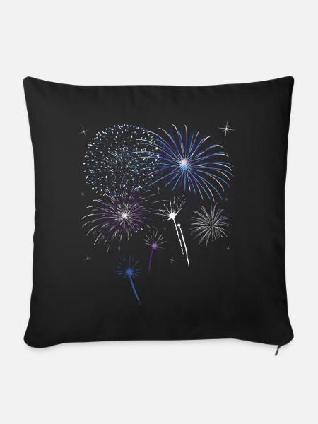 Silvester. Buntes Feuerwerk mit Sternen. - Sofakissenbezug 45 x 45 cm - Schwarz