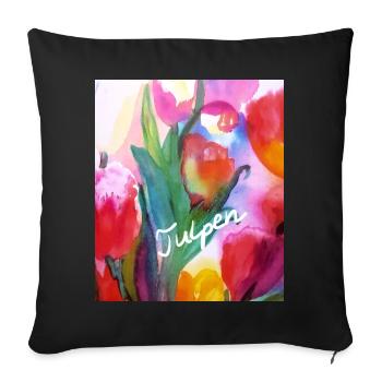 EG Blumen I Tulpen I Aquarell I Gerecke I flowers - Sofakissenbezug 45 x 45 cm - Schwarz - Vorne