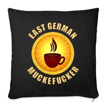 DDR Kaffee Muckefuck mit Tasse im Retro Style - Sofakissenbezug 45 x 45 cm - Schwarz - Vorne