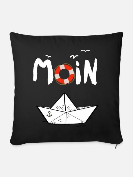 Moin Möwen Rettungsring Papierboot Schiff - Sofakissenbezug 45 x 45 cm - Schwarz