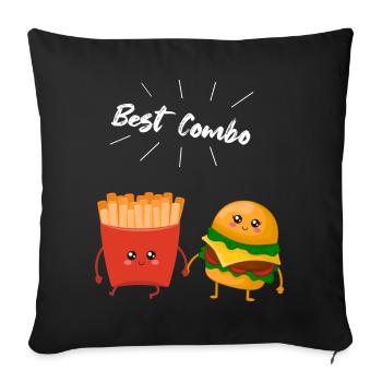 Burger & Fries Couple Cadeau pour les amateurs de frites - Housse de coussin décorative 45 x 45 cm - noir - Devant