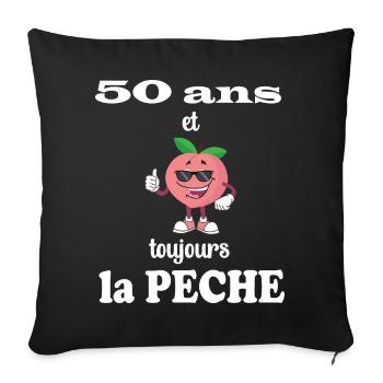50 ans et toujours la peche - Anniversaire 50 ans - Housse de coussin décorative 45 x 45 cm - noir - Devant