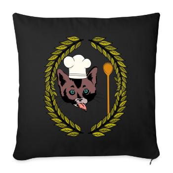 Couronne de laurier Gourmet Chef chat cuillère en bois faim - Housse de coussin décorative 45 x 45 cm - noir - Devant