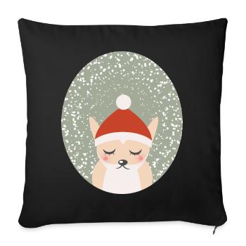 cute fox with Santa Claus Christmas hat - Sofa pillowcase 17,3'' x 17,3'' (45 x 45 cm) - black - Front