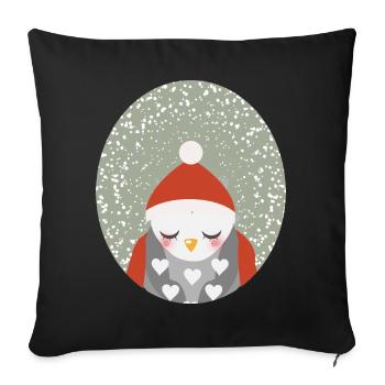 hibou rêveur avec chapeau de Noël Père Noël - Housse de coussin décorative 45 x 45 cm - noir - Devant
