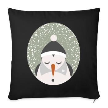 mignon bonhomme de neige avec casquette et nez de navet - Housse de coussin décorative 45 x 45 cm - noir - Devant