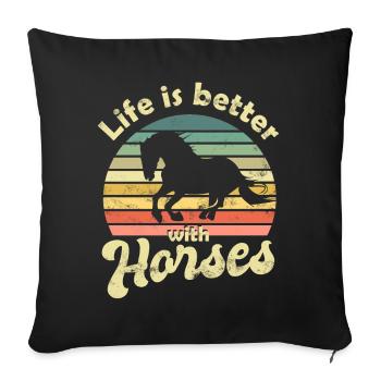 Horse Horses - Sofa pillowcase 17,3'' x 17,3'' (45 x 45 cm) - black - Front