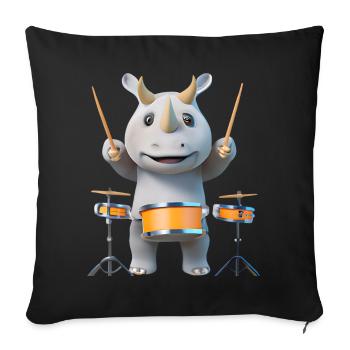 Drum-playing rhinoceros - Sofa pillowcase 17,3'' x 17,3'' (45 x 45 cm) - black - Front