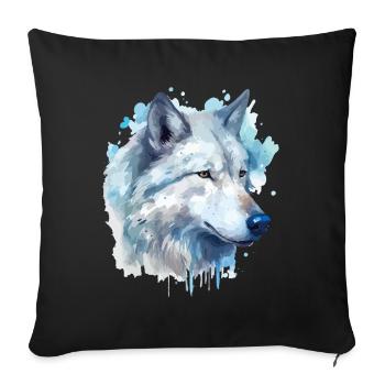 Loup Tête de loup Animal Nature Nature Nature Aquarelle Art - Housse de coussin décorative 45 x 45 cm - noir - Devant