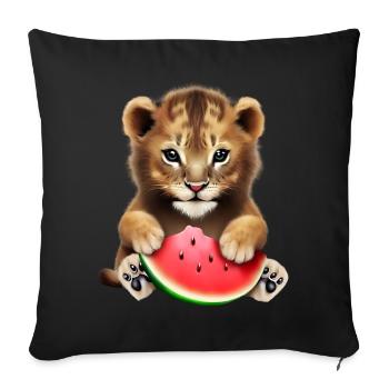 Baby lion eats watermelon - Sofa pillowcase 17,3'' x 17,3'' (45 x 45 cm) - black - Front