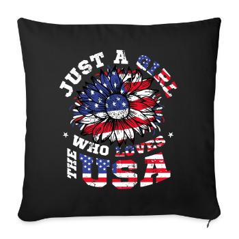 Just A Girl Who Loves USA 4th Of July America - Sofakissenbezug 45 x 45 cm - Schwarz - Vorne