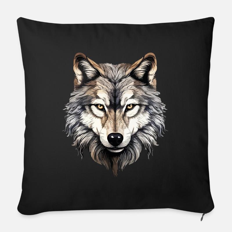 Wolf Wolfskopf Wölfe Wolfsrudel Natur Motiv Kunst - Sofakissenbezug 45 x 45 cm - Schwarz