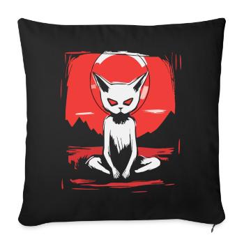 Japan, Red Sun, Yoga, Cat - Sofa pillowcase 17,3'' x 17,3'' (45 x 45 cm) - black - Front