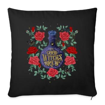 Potion magique pour les bonnes sorcières et beaucoup de roses - Housse de coussin décorative 45 x 45 cm - noir - Devant