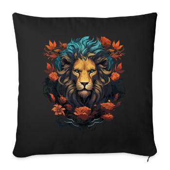 lion, tête de lion, fort, sauvage, fierté, courageux, royal, - Housse de coussin décorative 45 x 45 cm - noir - Devant