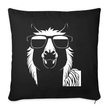 Drôle d’alpaga portant des lunettes de soleil cool alpagas - Housse de coussin décorative 45 x 45 cm - noir - Devant