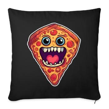 Mignon monstre de pizza dans le style bande dessinée - Housse de coussin décorative 45 x 45 cm - noir - Devant