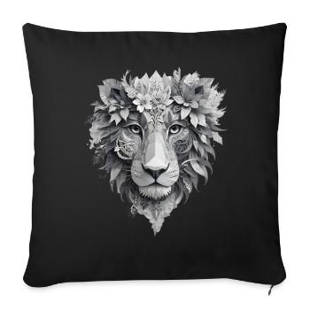 Löwenkopf mit Blumen - Sofakissenbezug 45 x 45 cm - Schwarz - Vorne
