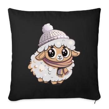 Cute sheep with scarf and bobble hat. - Sofa pillowcase 17,3'' x 17,3'' (45 x 45 cm) - black - Front