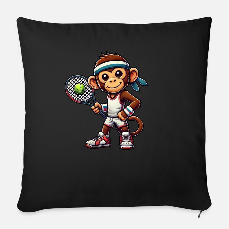 Tennis spielender Affe Schimpanse Cartoon - Sofakissenbezug 45 x 45 cm - Schwarz