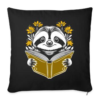 Faultier mit Buch und Blumen Bücher lesen - Sofakissenbezug 45 x 45 cm - Schwarz - Vorne