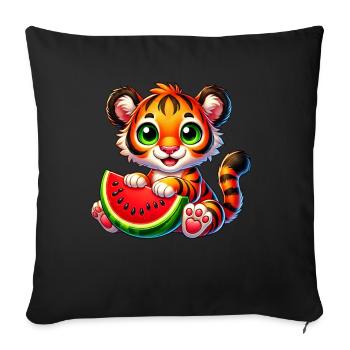 Tiger Katze mit Melone fruchtiger Sommer - Sofakissenbezug 45 x 45 cm - Schwarz - Vorne