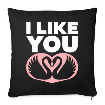 Couple de cygnes romantiques avec je t’aime - Housse de coussin décorative 45 x 45 cm - noir - Devant