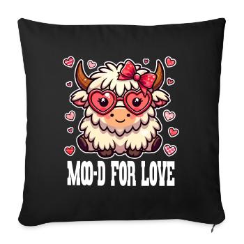 Moo-d for Love - Douce vache de la Saint-Valentin - Housse de coussin décorative 45 x 45 cm - noir - Devant