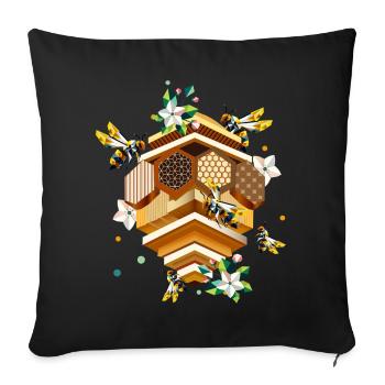 Ruche envahie par les abeilles et les pommiers en fleurs - Housse de coussin décorative 45 x 45 cm - noir - Devant