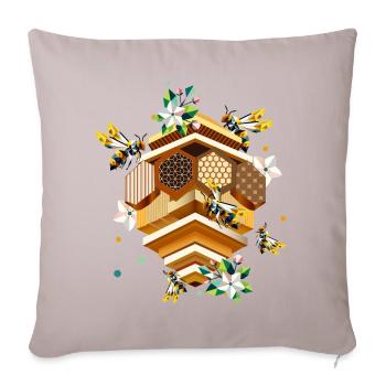 Ruche envahie par les abeilles et les pommiers en fleurs - Housse de coussin décorative 45 x 45 cm - taupe clair - Devant