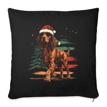 Irish Setter mit Weihnachtsmütze und Sonnenbrille - Sofakissenbezug 45 x 45 cm - Schwarz - Vorne