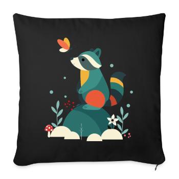 Raccoon & Butterfly Cute Woodland Animal Motif - Sofa pillowcase 17,3'' x 17,3'' (45 x 45 cm) - black - Front