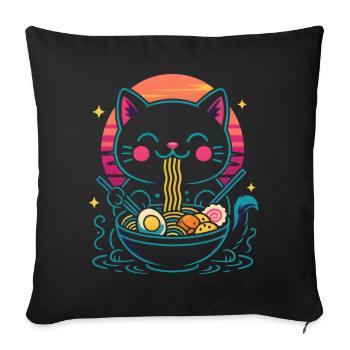 Kawaii Ramen Cat - Sofa pillowcase 17,3'' x 17,3'' (45 x 45 cm) - black - Front