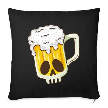 Crâne et bière - Housse de coussin décorative 45 x 45 cm - noir - Devant