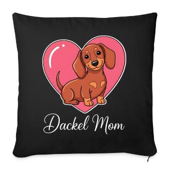 Dackel Mom Herzmotiv süßer Comicstil - Sofakissenbezug 45 x 45 cm - Schwarz - Vorne