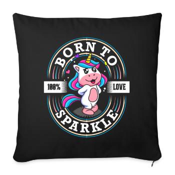 Born to Sparkle - Licorne douce - Glitter - Housse de coussin décorative 45 x 45 cm - noir - Devant