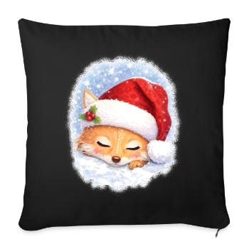 Schlafender Fuchs mit Weihnachtsmütze - Sofakissenbezug 45 x 45 cm - Schwarz - Vorne