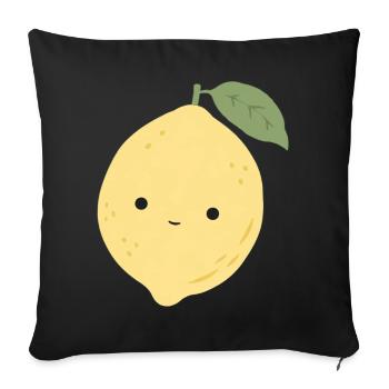 Leni Zitrone – Süßes Kawaii Frucht Design - Sofakissenbezug 45 x 45 cm - Schwarz - Vorne