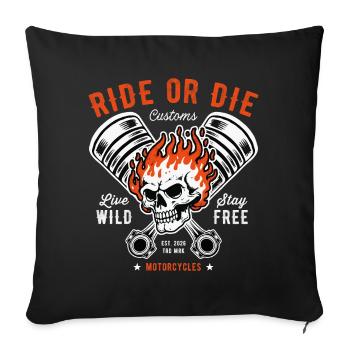 Motorcycle Skull and Piston Crossbones for Biker - Sofa pillowcase 17,3'' x 17,3'' (45 x 45 cm) - black - Front