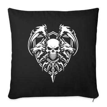 Skull and Twin Wolves Warrior Emblem - Sofa pillowcase 17,3'' x 17,3'' (45 x 45 cm) - black - Front